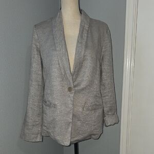 Eileen Fisher Silver-Gray Metallic Shawl Collar Blazer